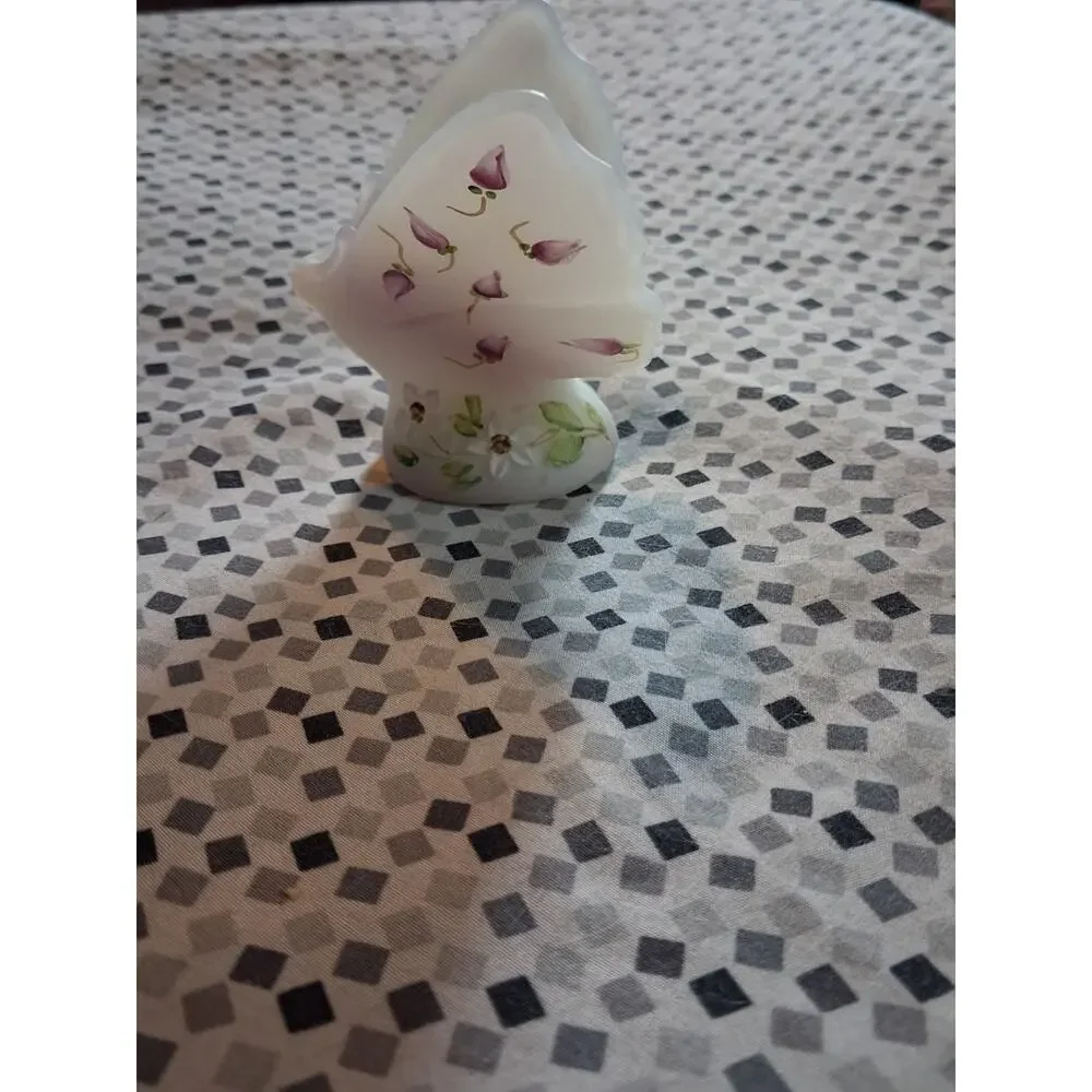 Fenton White Satin Hand Painted Butterfly Signed Figurine Statue Sculpture 3